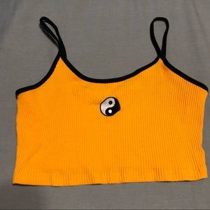 Neon Orange Yin Yang Embroidered tank crop top